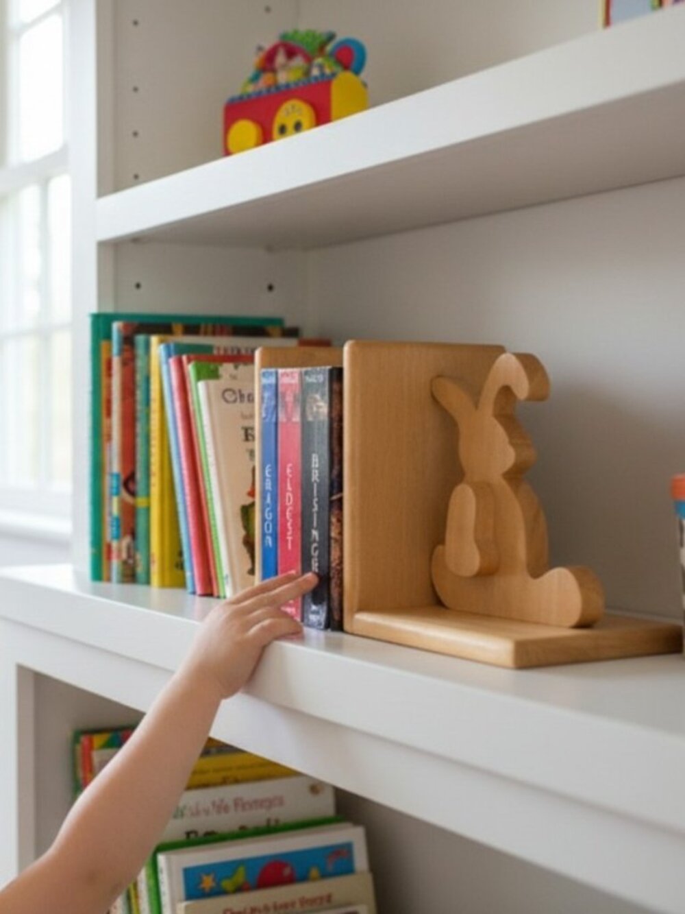Rabbit Bookends with Articulating Arms Handcrafted Wood Vintage Cottagecore
